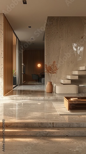 Apartment Japandi style, minimalist decoration, mix of Japanese and Scandinavian design.