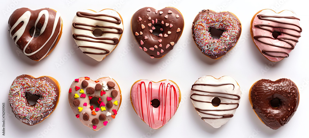 Set of Heart-shaped donuts isolated on white background Set of Heart-shaped donuts isolated on white background