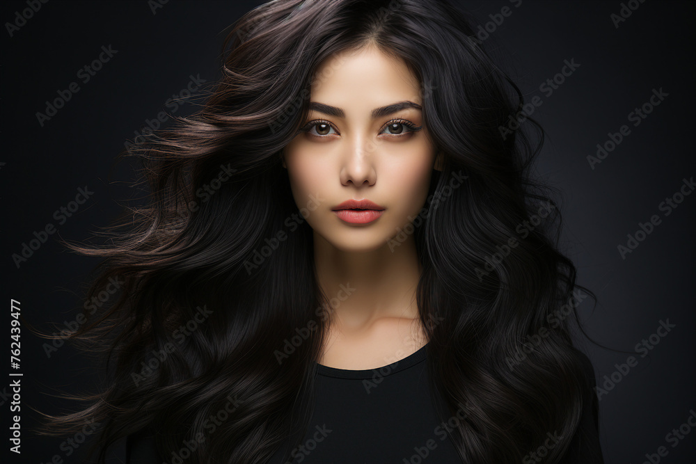Naklejka premium AI generated image of beautiful model woman in the hairdresser salon gets a new haircut