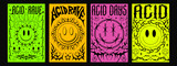 Set Of Neo Tribal Acid Rave Posters. Cyber Sigilism Tattoo Shape Placards. Cool Metal Album Covers.