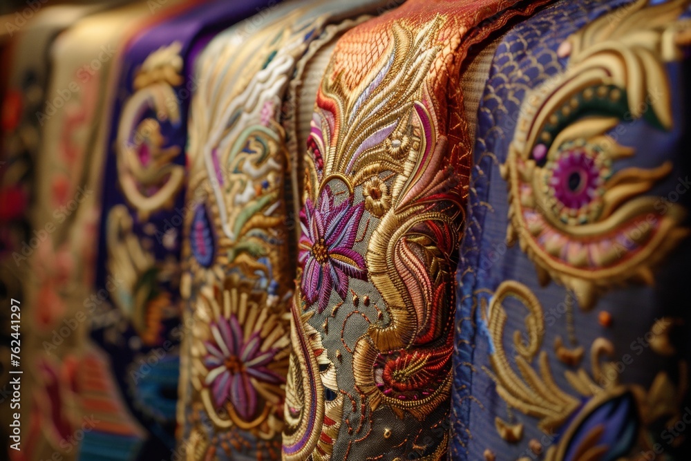 Luxurious Balinese embroidery with gold and purple threads