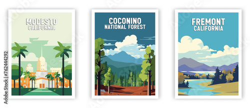 Coconino, Fremont, Modesto Illustration Art. Travel Poster Wall Art. Minimalist Vector art