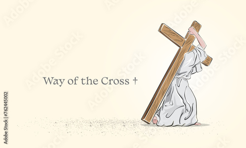 Jesus Christ carrying the cross. Vector illustration