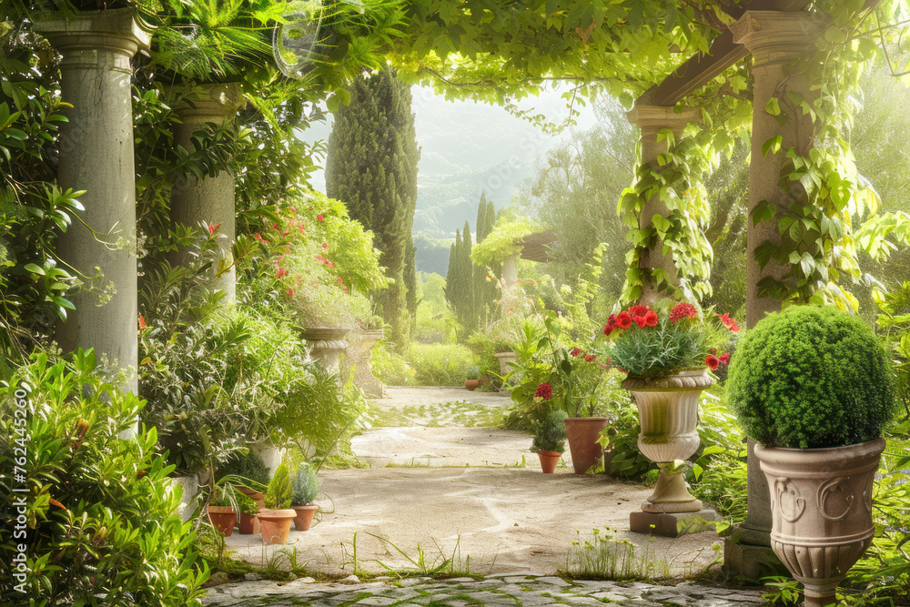 Toscana garden. Design for interior project, wallpaper, photo wallpaper, mural.