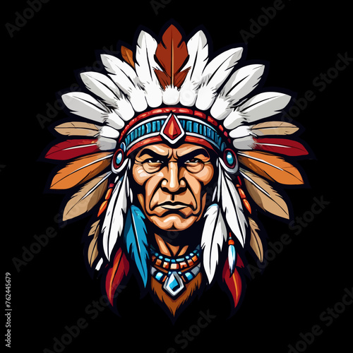 Indian head mascot, transparent background.