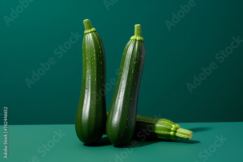 a group of zucchini on a green surface