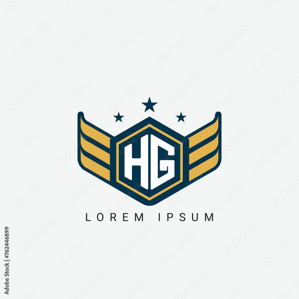 Alphabet letter HG, GH, H, G logo hexagon shape concept with wings ornament silhouette 2 Alphabet letter HG, GH, H, G logo hexagon shape concept with wings ornament silhouette 2