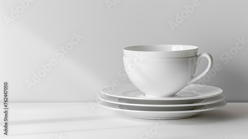 Elegant table setting with pristine white dinnerware and clear glassware