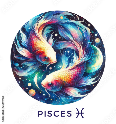 Pisces Zodiac Sign. Watercolor Astrological Symbol. Generative AI. 