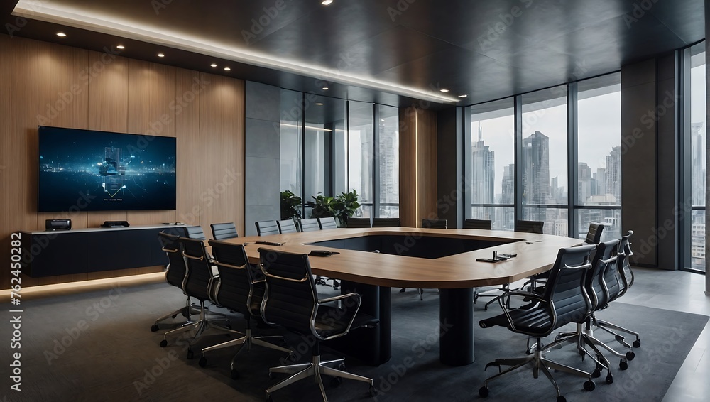 minimalist, elegant and modern meeting room. AI generated