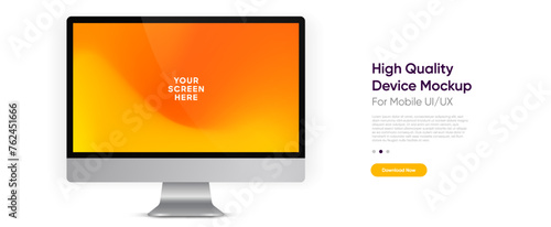3d high quality realistic device mockup. Computer monitors, laptops, tablets and mobile phones. Electronic gadgets isolated on white background for ui ux, presentation, mobile apps