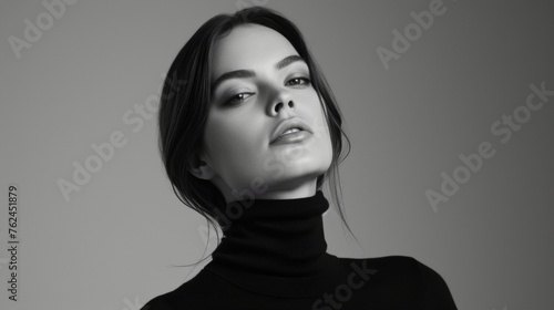 Striking Black and White Portrait of a Woman With a Turtleneck