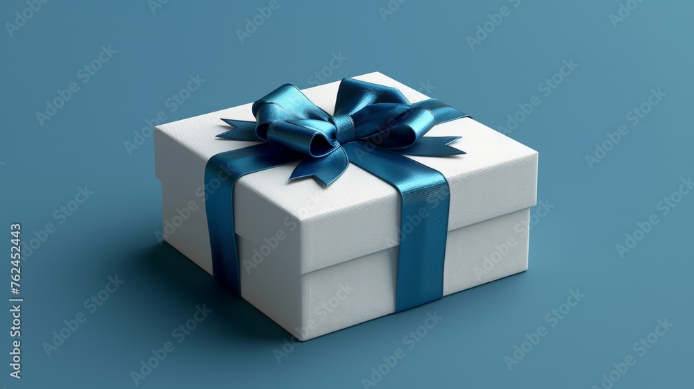 Luxurious white gift box with a blue satin ribbon for special occasions Luxurious white gift box with a blue satin ribbon for special occasions