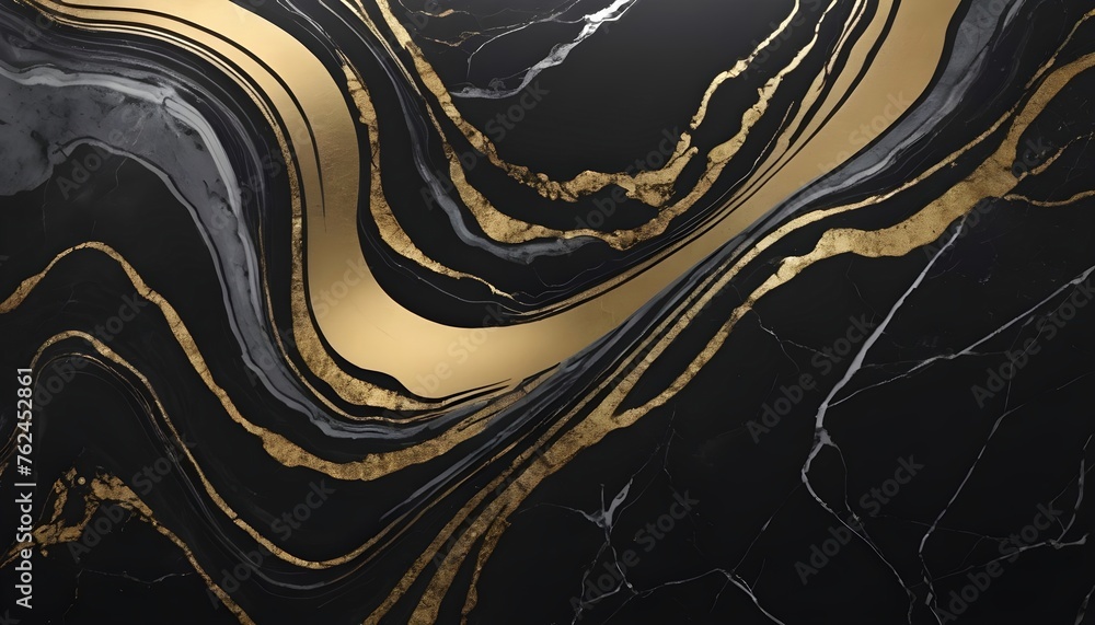 Black White Marble with golden texture background - obrazy, fototapety, plakaty 