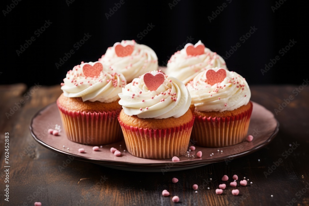 Hearty cupcakes on a rustic plate against an aged metal background