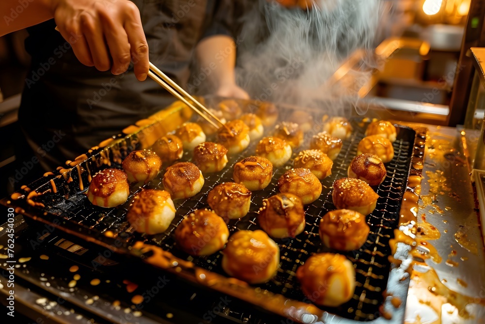 Naklejka premium Delicious Cooking of Takoyaki Snack from Japan