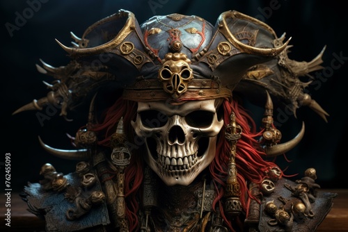 Gruesome Skull pirate 3d. Human scary bone. Generate Ai © juliars