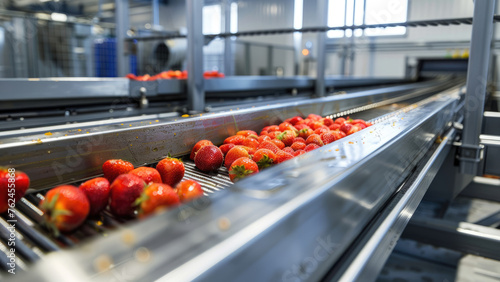 A Snapshot of Ripe Strawberries on the Conveyor Belt
