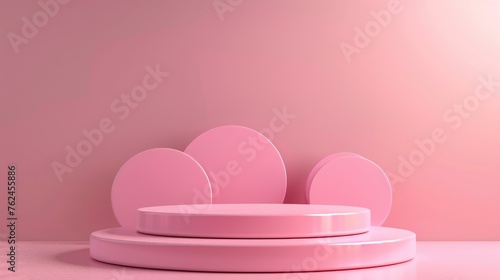 Realistic 3D cylinder pedestal pink podium background. Abstract pink pastel minimal scene for mockup products, stage showcase, promotion display.
