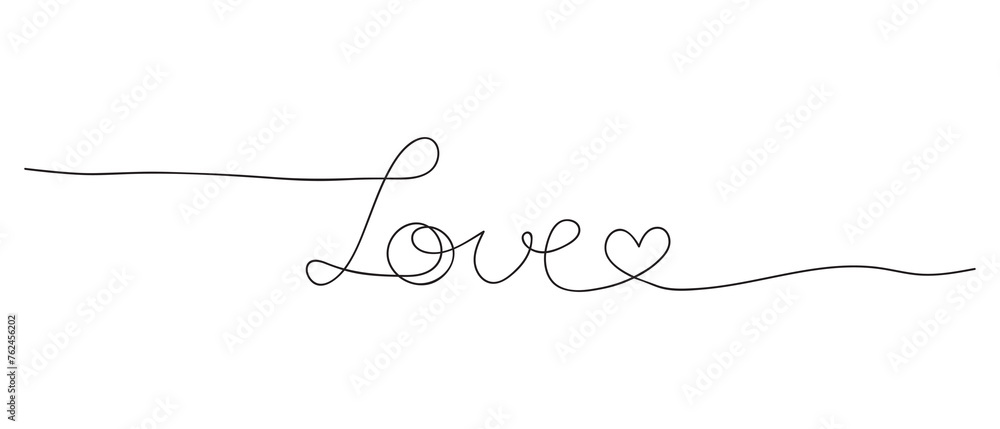 Continuous line drawing. love text hand drawn with black line Continuous line drawing. love text hand drawn with black line