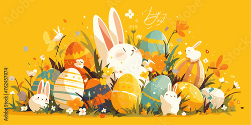 A vector banner for Easter Day with a white background, providing copy space for illustration of holiday celebration