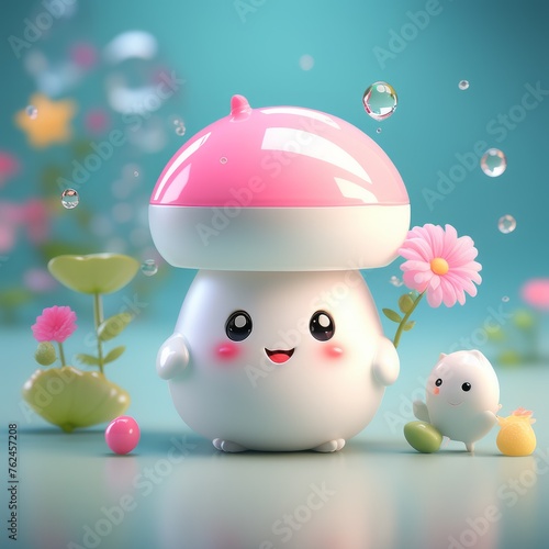 3d rendering cute baby with a cute egg 3d rendering cute baby with a cute eggcute smiling easter egg with pink flower in the pot. happy easter concept, 3d illustration photo