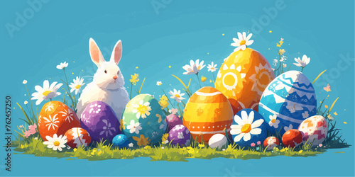 A vector banner for Easter Day with a white background, providing copy space for illustration of holiday celebration