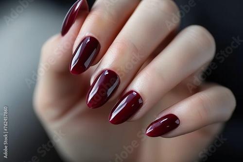 Manicure with Glossy Burgundy Nail Polish