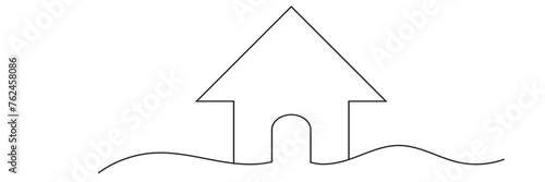 Continuous Thin Line Home Icon. Vector illustration for the web design.