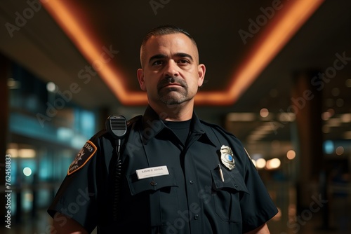 Authoritative man security guard. Person service police. Generate Ai