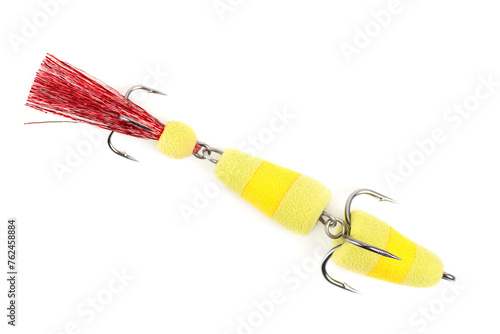 Fishing bait for predatory fish shot from above on white background photo
