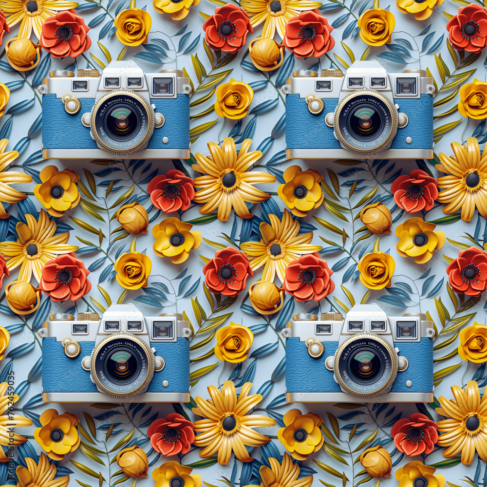 Fototapeta premium Vintage electronics and gadgets seamless pattern, retro technology background.