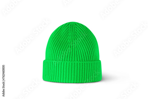 Green knitted beret isolated on white background