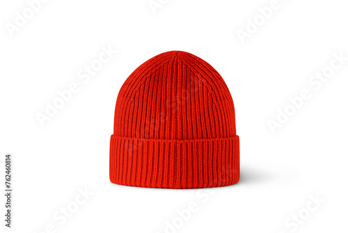 Red knitted beret isolated on white background