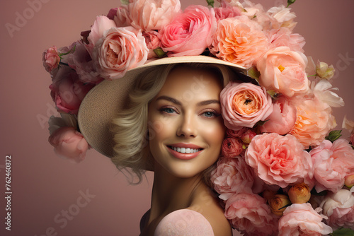 Beautiful woman with natural beauty celebrating international women day Generative AI conceptual collage