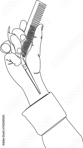 Barbar hand with scissor and a comb line art