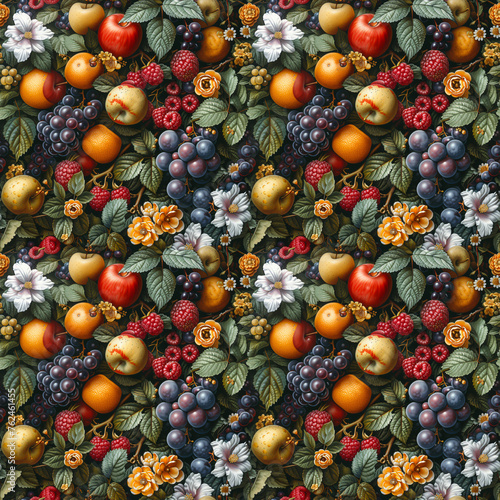 fruit pattern  frameless pattern to enlarge and use as graphic element like background  tiles  ai generated