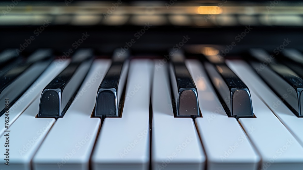 Close-up of piano keys showcasing musical detail and artistic depth