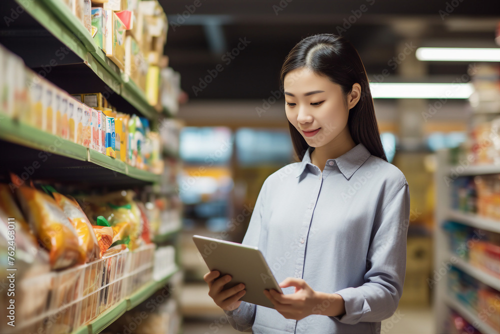 Smiling person working in supermarket grocery store department Generative Ai picture Smiling person working in supermarket grocery store department Generative Ai picture