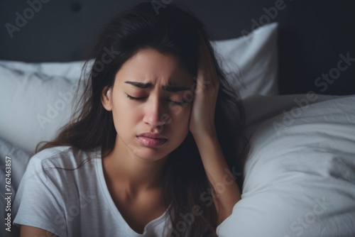 sad woman with headache Generative AI