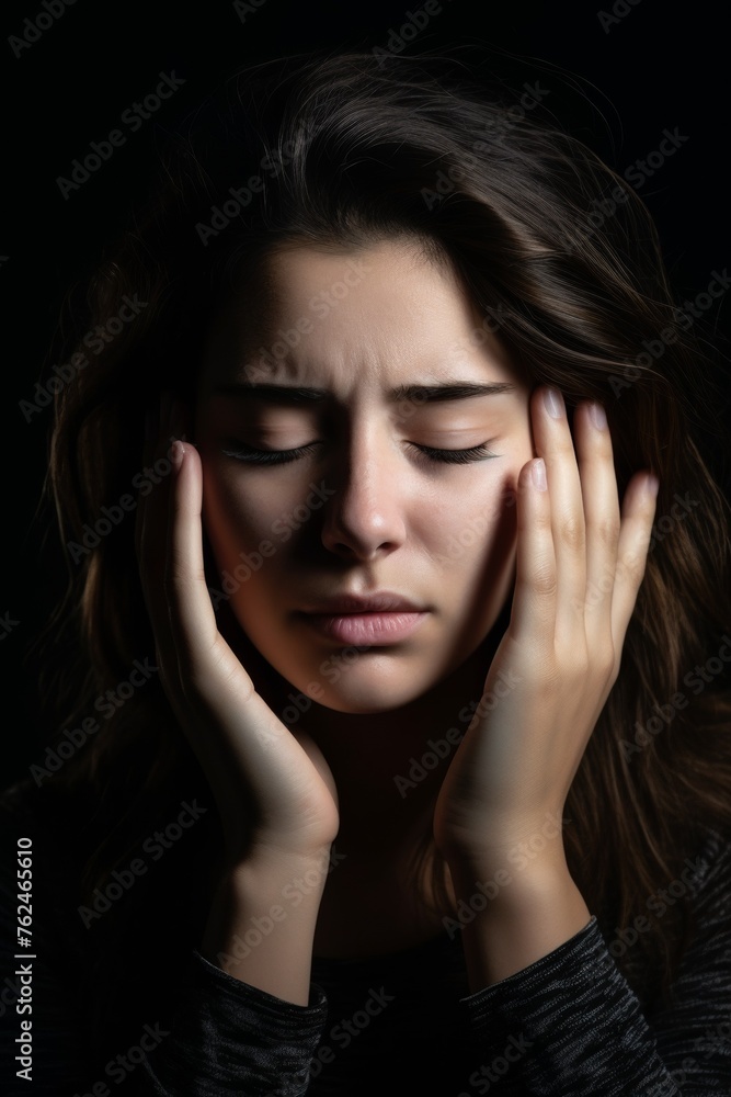 sad woman with headache Generative AI