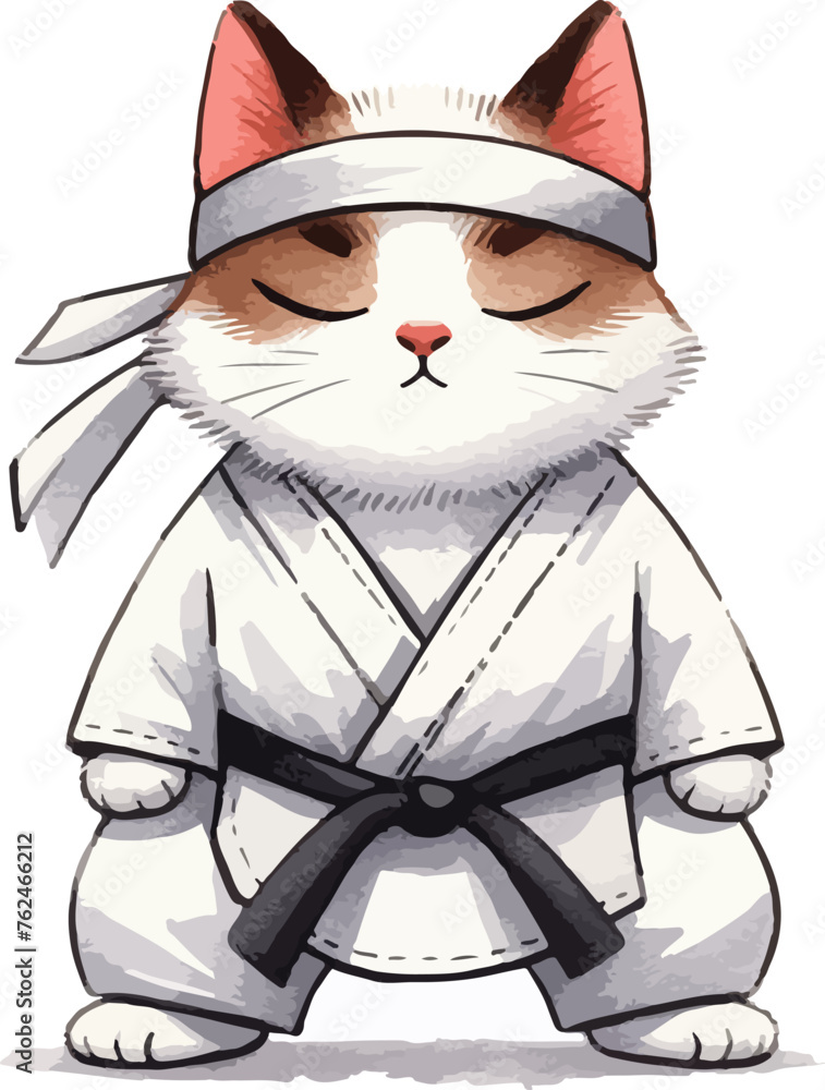Φωτογραφία watercolor illustration of cat in kimono training karate and taekwondo