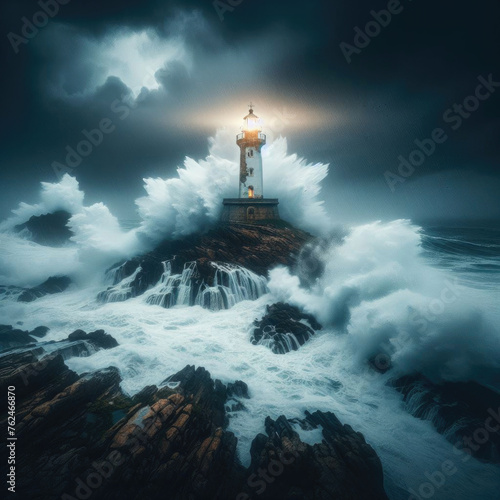 A dramatic photo showcases a lone lighthouse against a stormy coastal backdrop. 