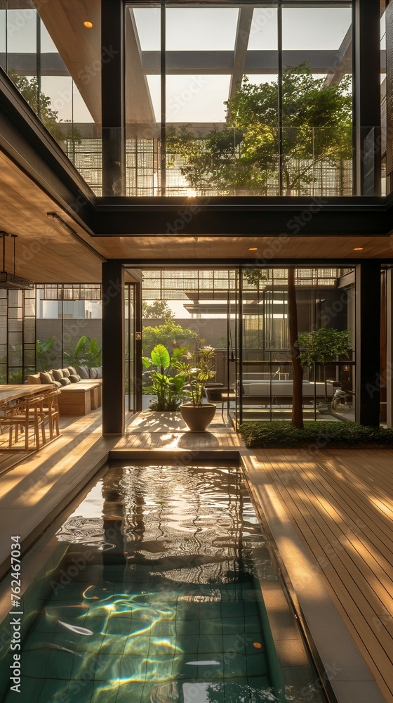 Modern House With Floor-To-Ceiling Windows. Modern House With Floor-To-Ceiling Windows.