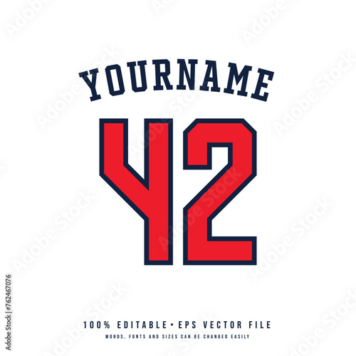 Jersey number, basketball team name, printable text effect, editable vector 42 jersey number 