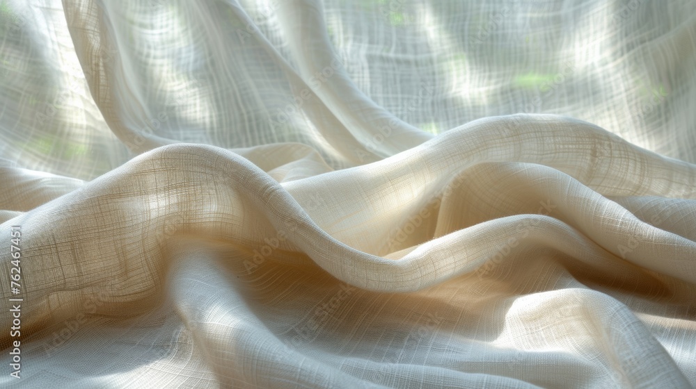 Close Up of White Fabric Curtain Close Up of White Fabric Curtain