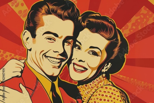 in vintage illustration man with woman smiling a happy look