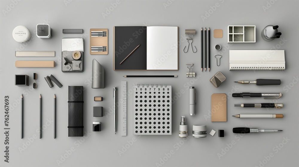 Mockup Of A Stationery Set On A Gray Background. Mockup Of A Stationery Set On A Gray Background.