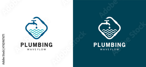 Pipe and water logo for home services logo design plumbing industry