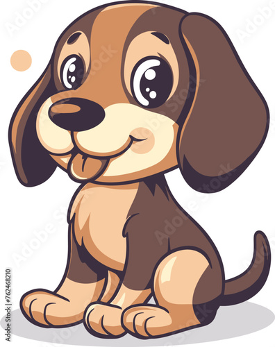 Flat color vector of cute dog illustration  white background.